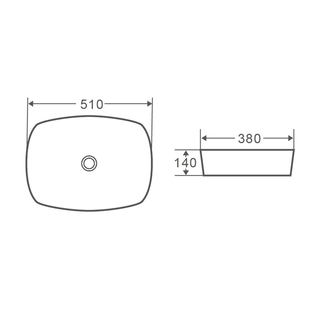 Lavabo  d'appoggio bianco opaco 51x38x14 in ceramica BathCore linea Luma
