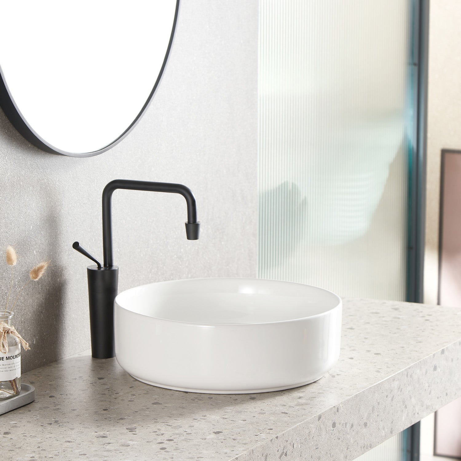 Lavabo tondo d'appoggio bianco opaco 33.5x12cm in ceramica BathCore linea Luma