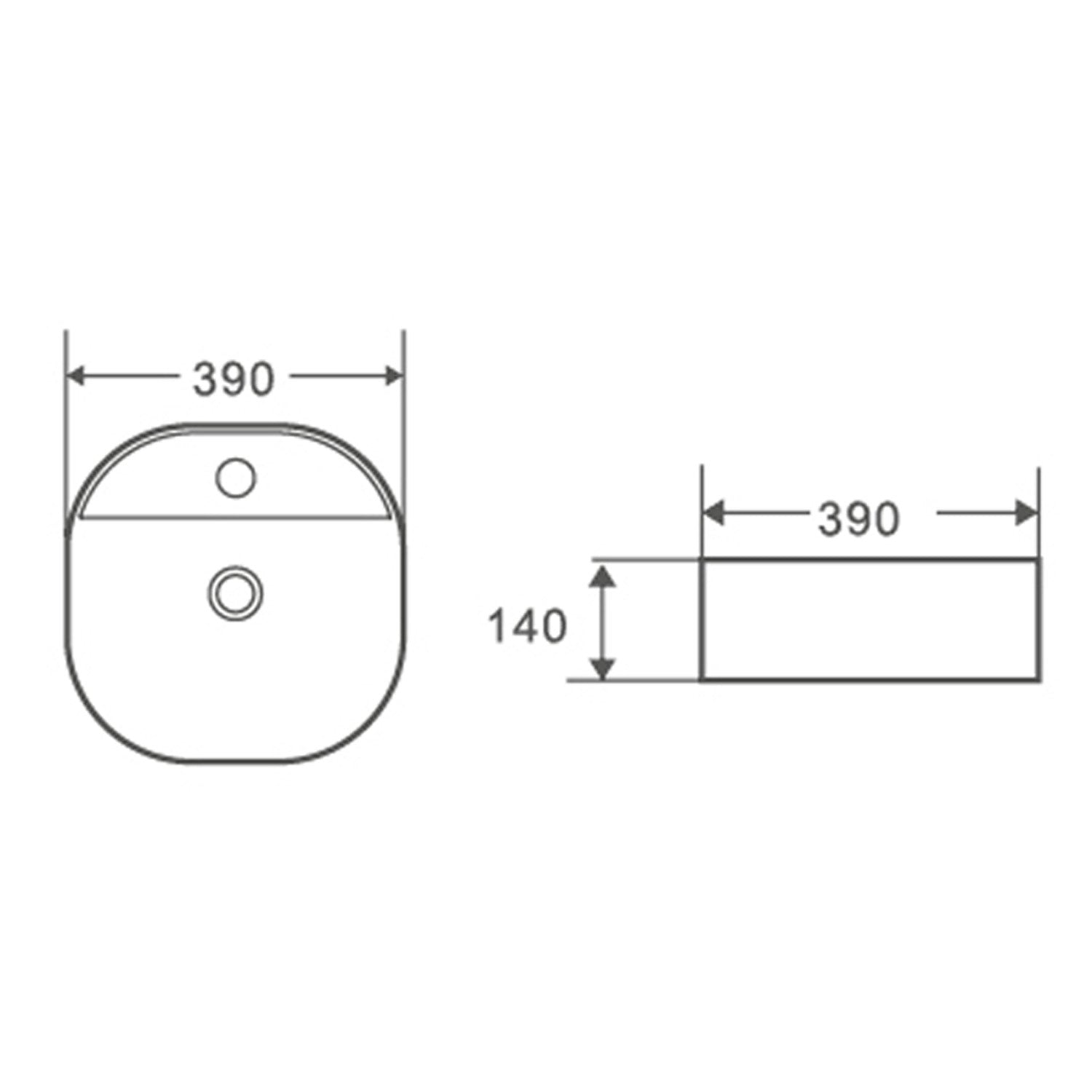 Lavabo monoforo d'appoggio bianco opaco 39x39x14cm in ceramica BathCore linea Luma
