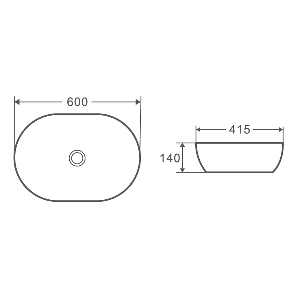 Lavabo d'appoggio bianco opaco 60x41x14cm in ceramica BathCore linea Luma