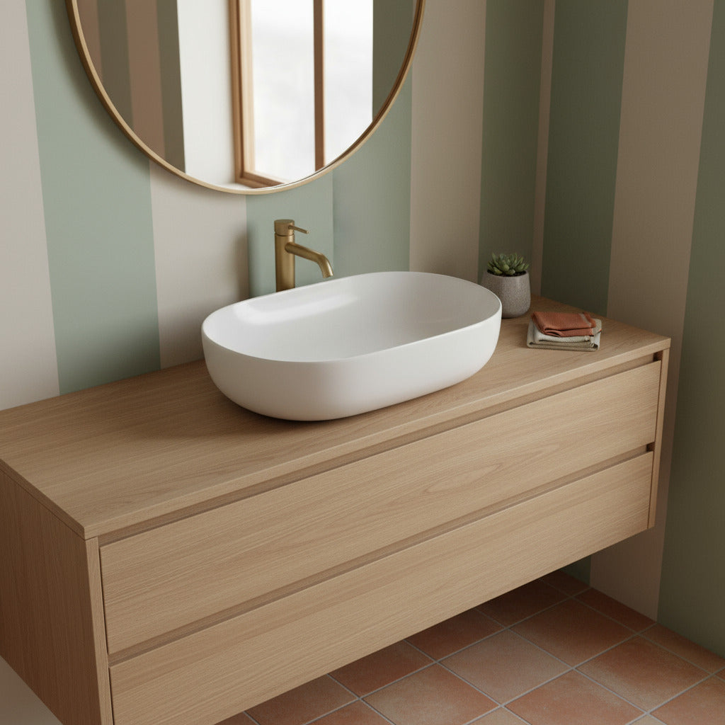 Lavabo d'appoggio bianco opaco 60x41x14cm in ceramica BathCore linea Luma