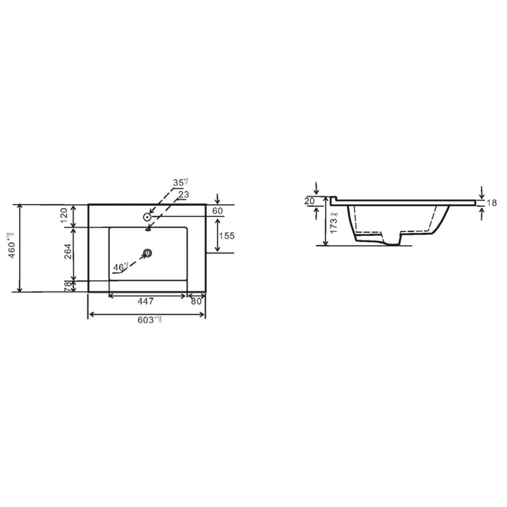 Consolle in ceramica con troppo pieno BathCore 60x46 cm - Bianco lucido