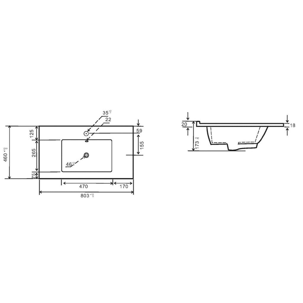 Consolle in ceramica con troppo pieno BathCore 81x46 cm - Bianco lucido