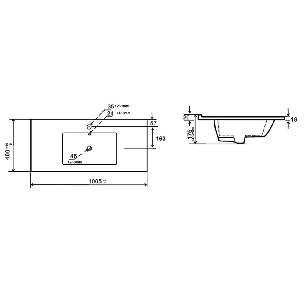 Consolle in ceramica con troppo pieno BathCore 102x46 cm - Bianco lucido