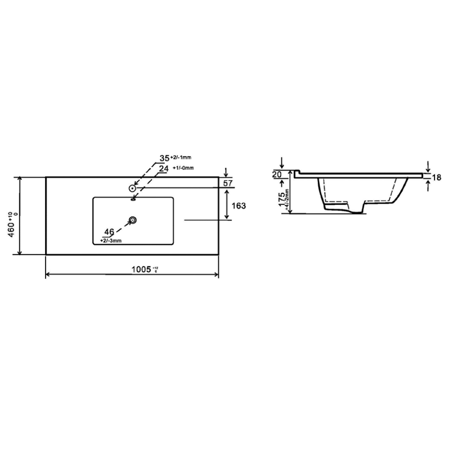 Consolle in ceramica con troppo pieno BathCore 102x46 cm - Bianco lucido