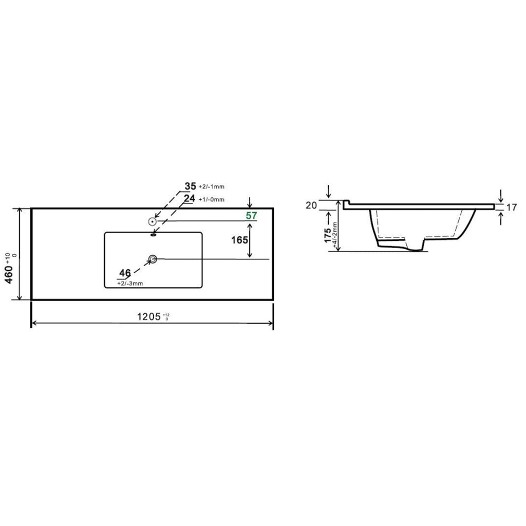 Consolle in ceramica con troppo pieno BathCore 122x46 cm - Bianco lucido