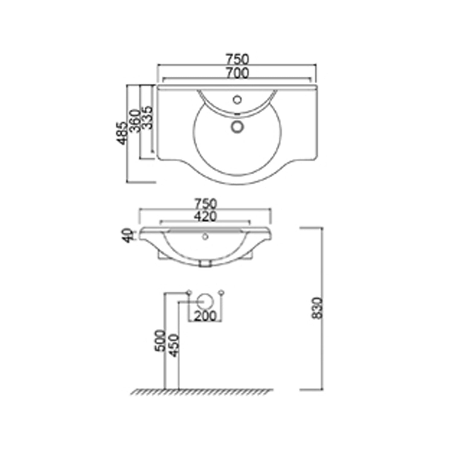 Consolle universale con troppo pieno BathCore 75 cm - Bianco lucido