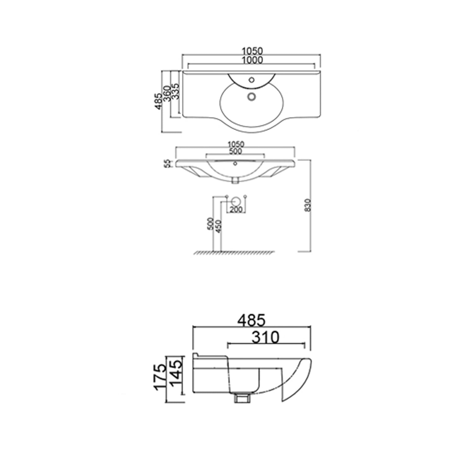 Consolle universale con troppo pieno BathCore 105 cm - Bianco lucido
