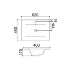 Lavabo soprapiano con foro rubinetto 62x46 cm - Bianco