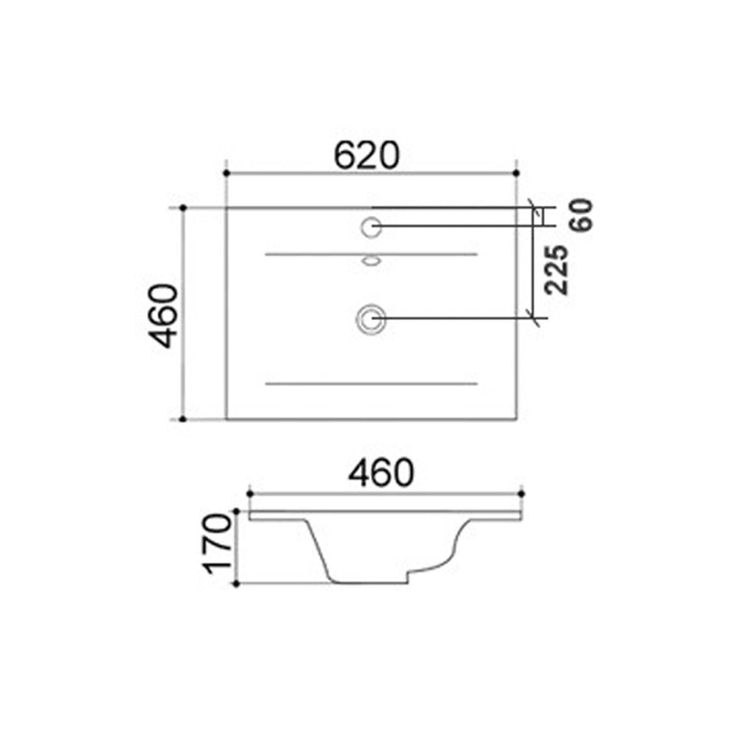 Lavabo soprapiano con foro rubinetto 62x46 cm - Bianco