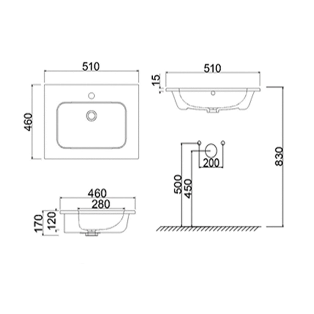 Consolle in ceramica con troppo pieno BathCore 51x46 cm - Bianco lucido
