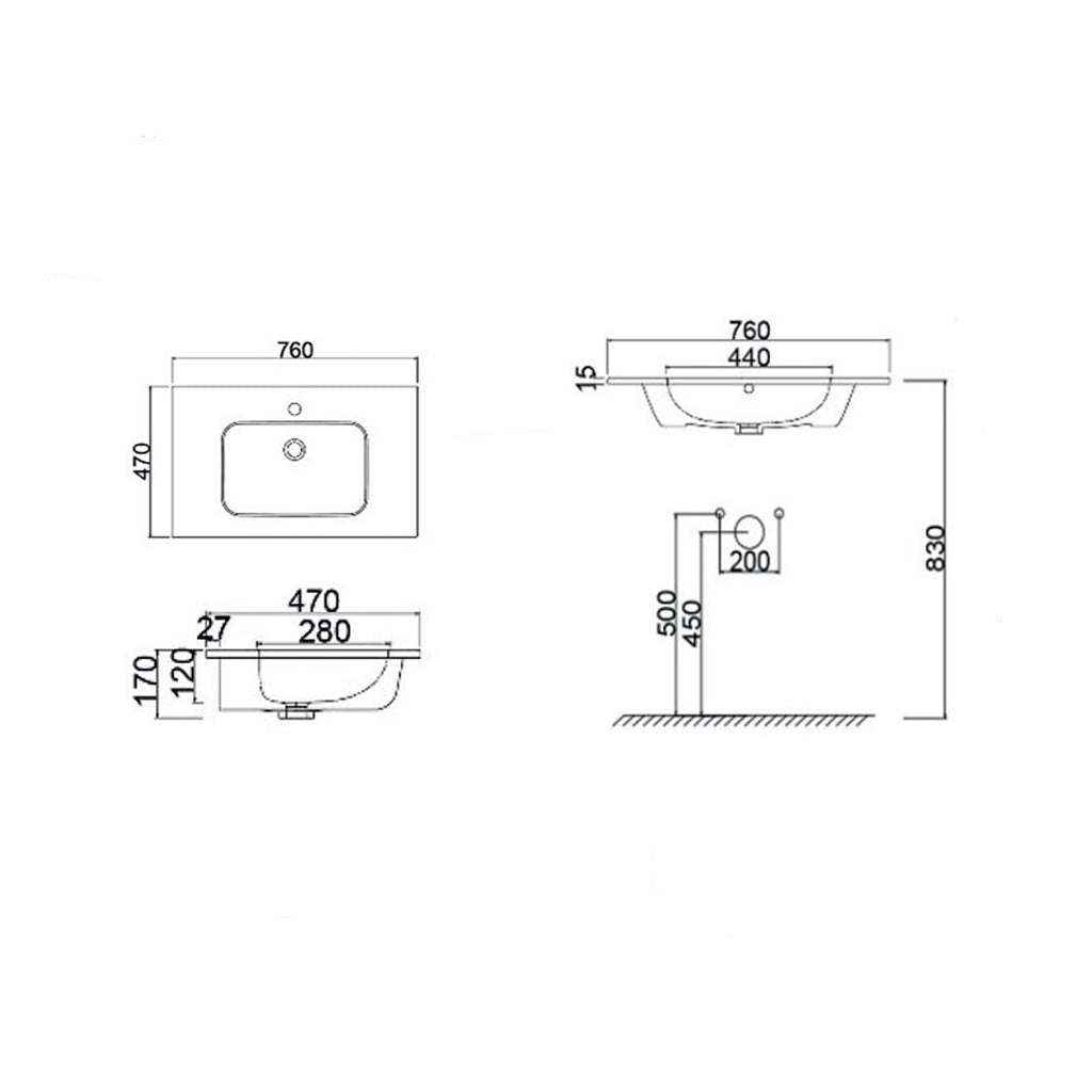 Consolle in ceramica con troppo pieno BathCore 76x47 cm - Bianco lucido