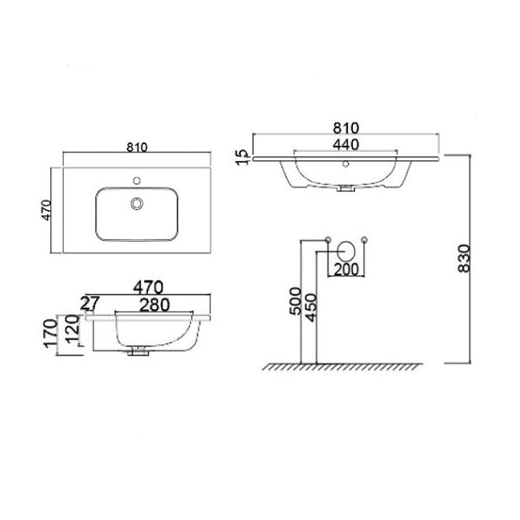 Consolle in ceramica con troppo pieno BathCore 81x47 cm - Bianco lucido
