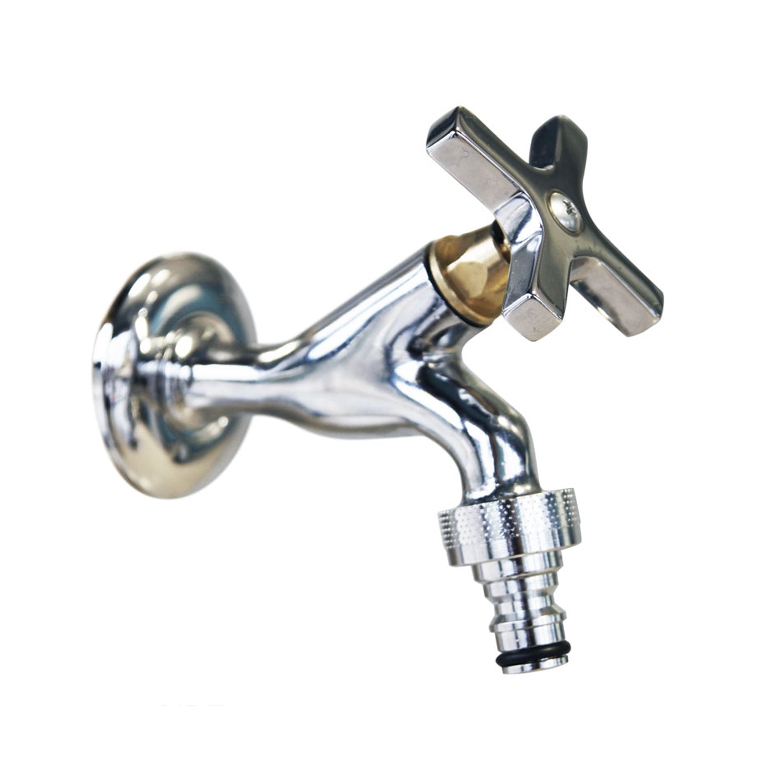 Rubinetto con maniglia a croce per fontane esterne in ottone cromato attacco 1/2"