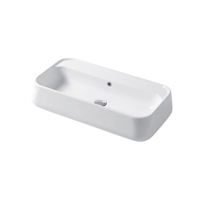 Lavabo da appoggio o sospeso 60cm in ceramica bianca lucida serie Catino Disegno-Ceramica - senza foro per rubinetto