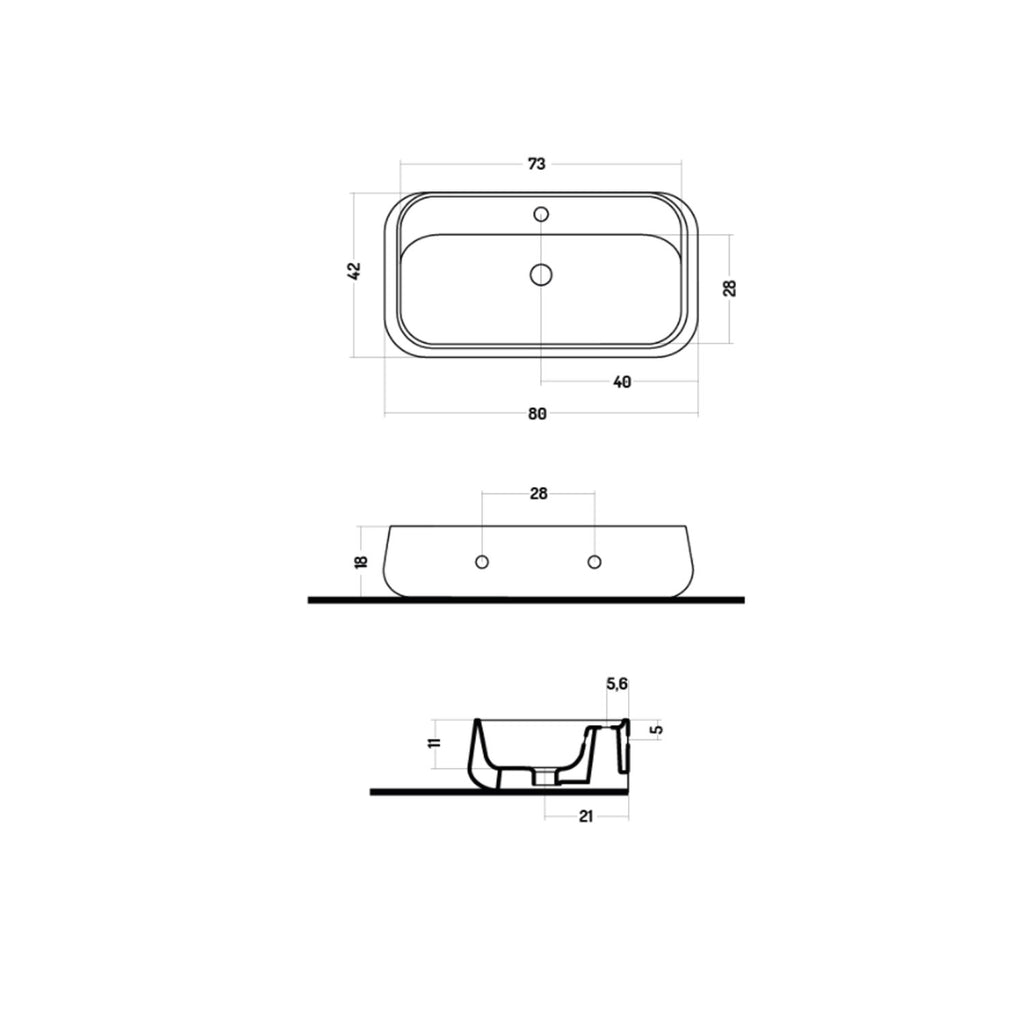 Lavabo da appoggio/sospeso 80cm Disegno-Ceramica serie Catino bianca lucida