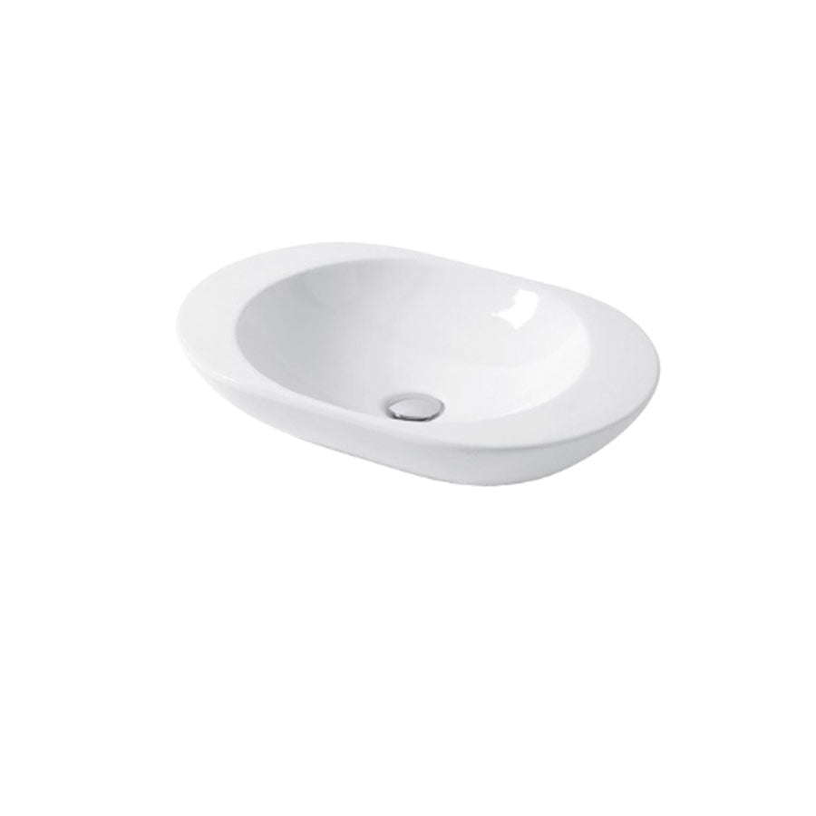 Lavabo da appoggio ovale 60cm in ceramica bianca lucida serie Ovo Disegno-Ceramica