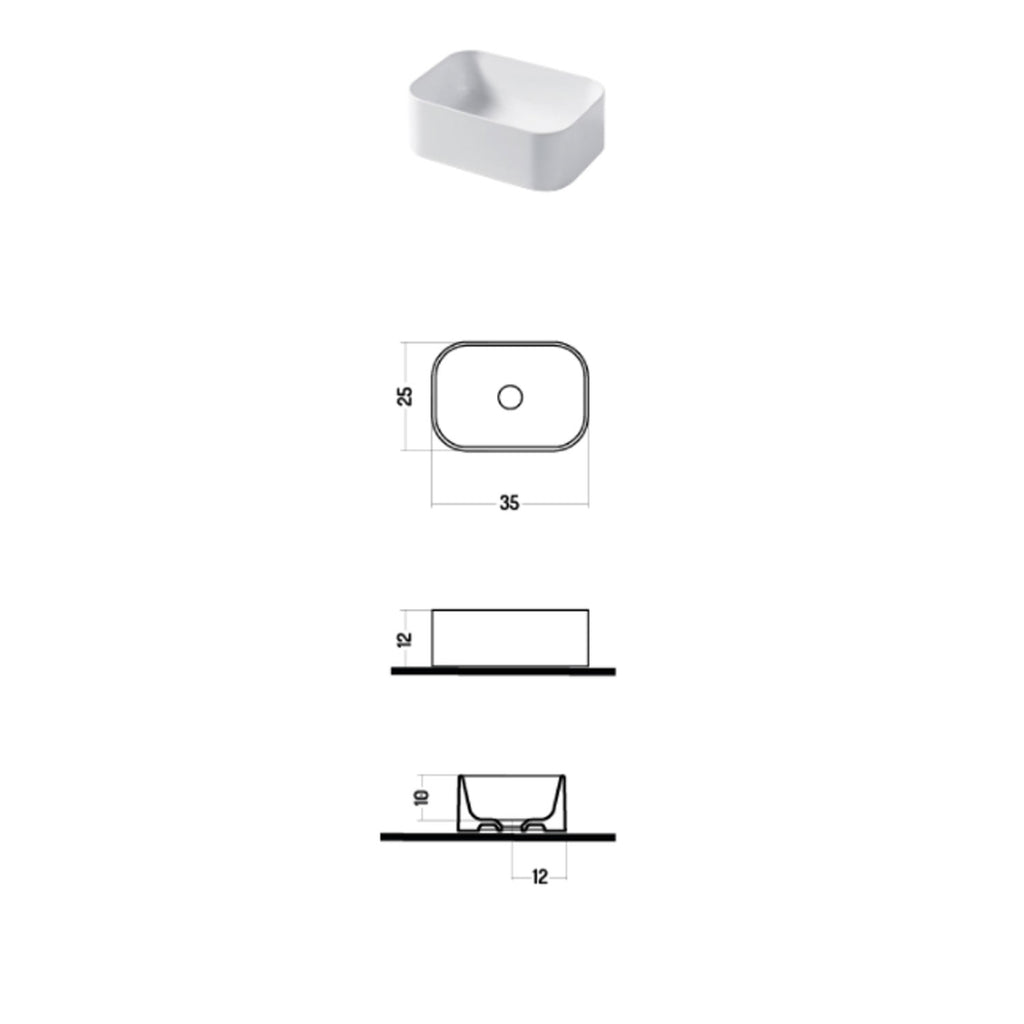 Lavabo da appoggio rettangolare 35x25cm in ceramica bianca lucida serie Slim Disegno-Ceramica