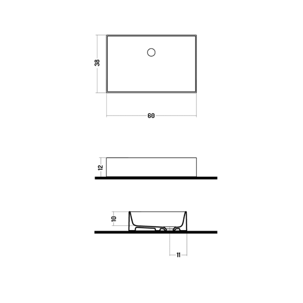 Lavabo da appoggio rettangolare in ceramica bianca lucida 60x38cm Disegno-Ceramica