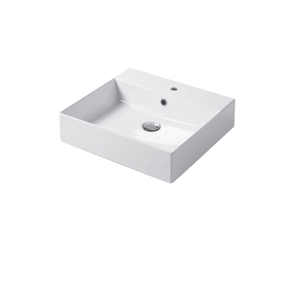 Lavabo rettangolare da appoggio o sospeso in ceramica bianca lucida 50x46 cm con foro per rubinetto Disegno-Ceramica
