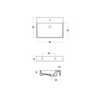 Lavabo rettangolare da appoggio o sospeso in ceramica bianca lucida 60x46 cm con foro per rubinetto Disegno-Ceramica