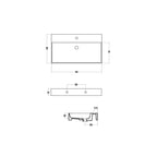 Lavabo rettangolare da appoggio o sospeso in ceramica bianca lucida 80x46 cm con foro per rubinetto Disegno-Ceramica