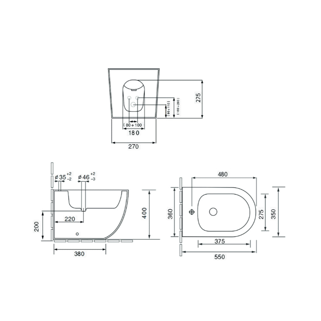 Coppia sanitari a terra filomuro Bathcore con copriwater incluso - serie Aura