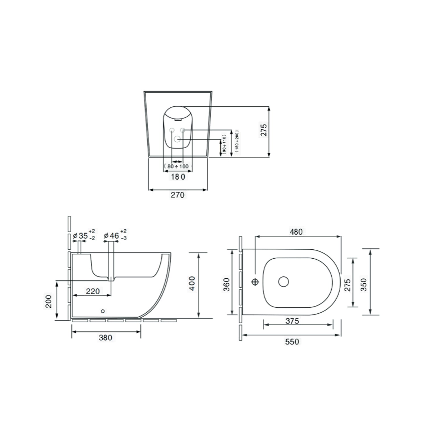 Coppia sanitari a terra filomuro Bathcore con copriwater incluso - serie Aura