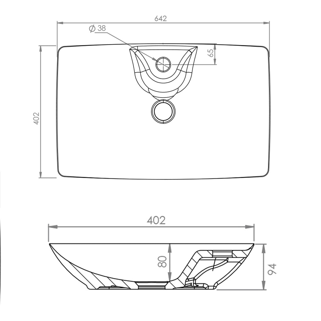 Lavabo d'appoggio in ceramica bianca senza troppo pieno con foro rubinetto Linpha Sanitary cm 64x40