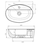 Lavabo d'appoggio ovale senza troppo pieno con foro rubinetto Linpha Sanitary cm 60x40