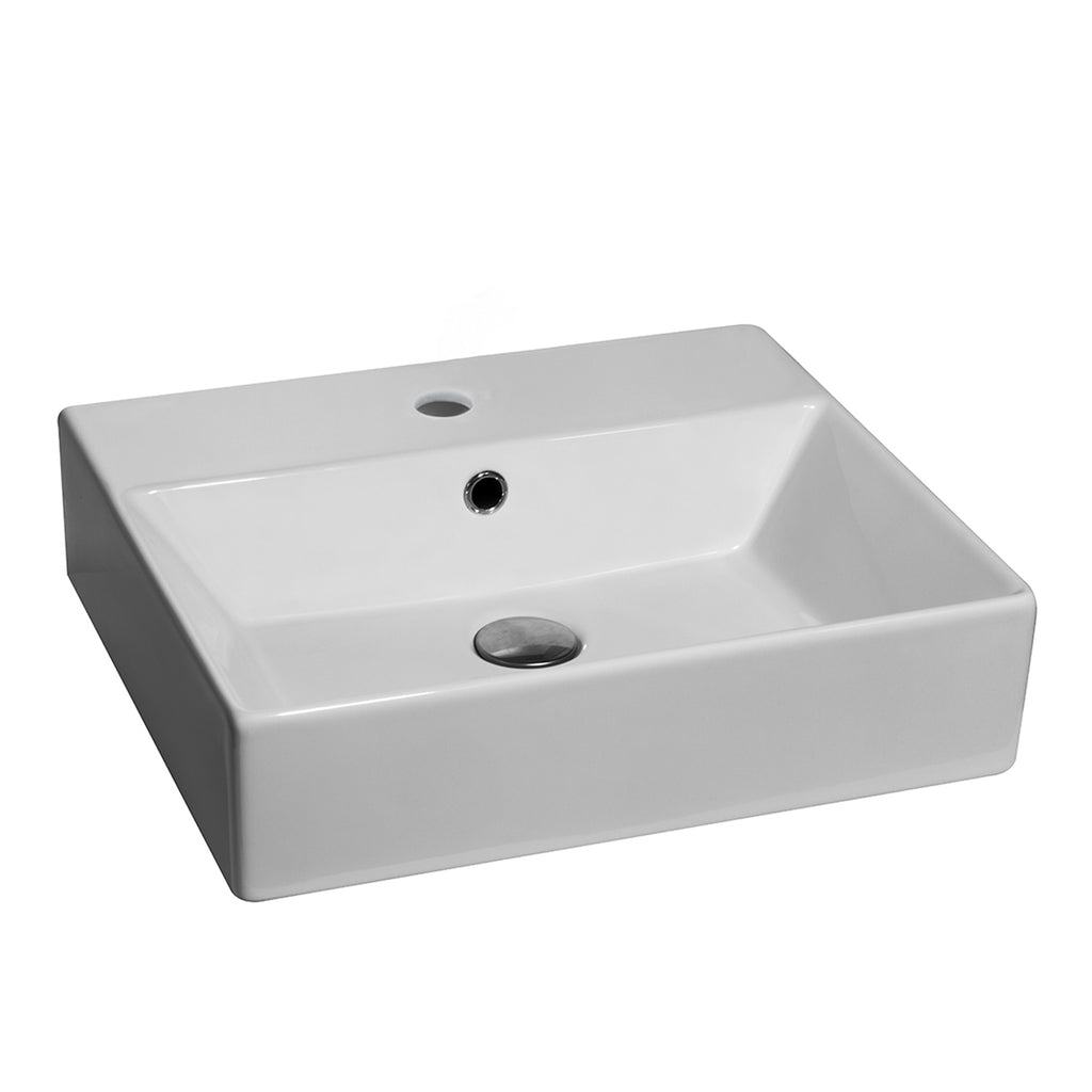 Lavabo d'appoggio rettangolare in ceramica con foro rubinetto Linpha Sanitary cm 50x42
