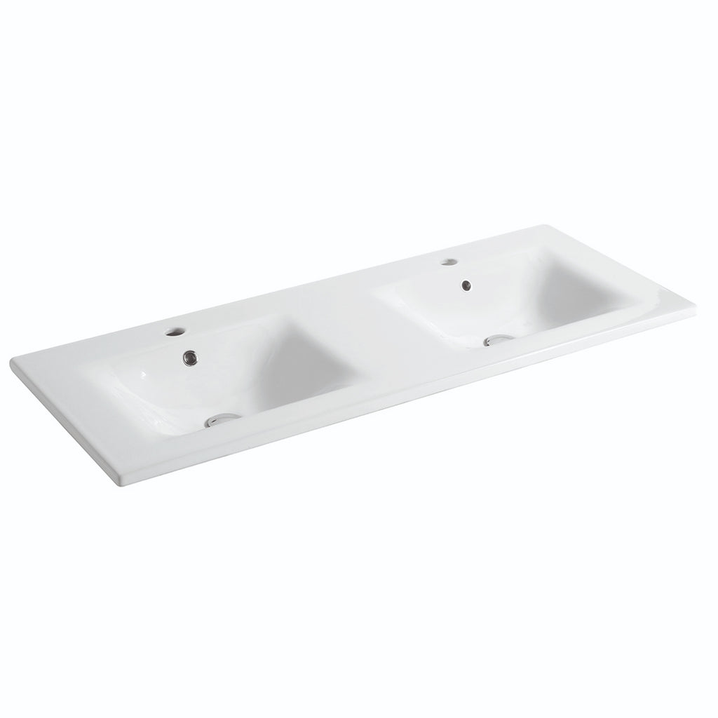 Consolle doppio lavabo semincasso con troppo pieno e fori rubinetti cm 120x48