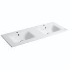 Consolle doppio lavabo semincasso con troppo pieno e fori rubinetti cm 120x48