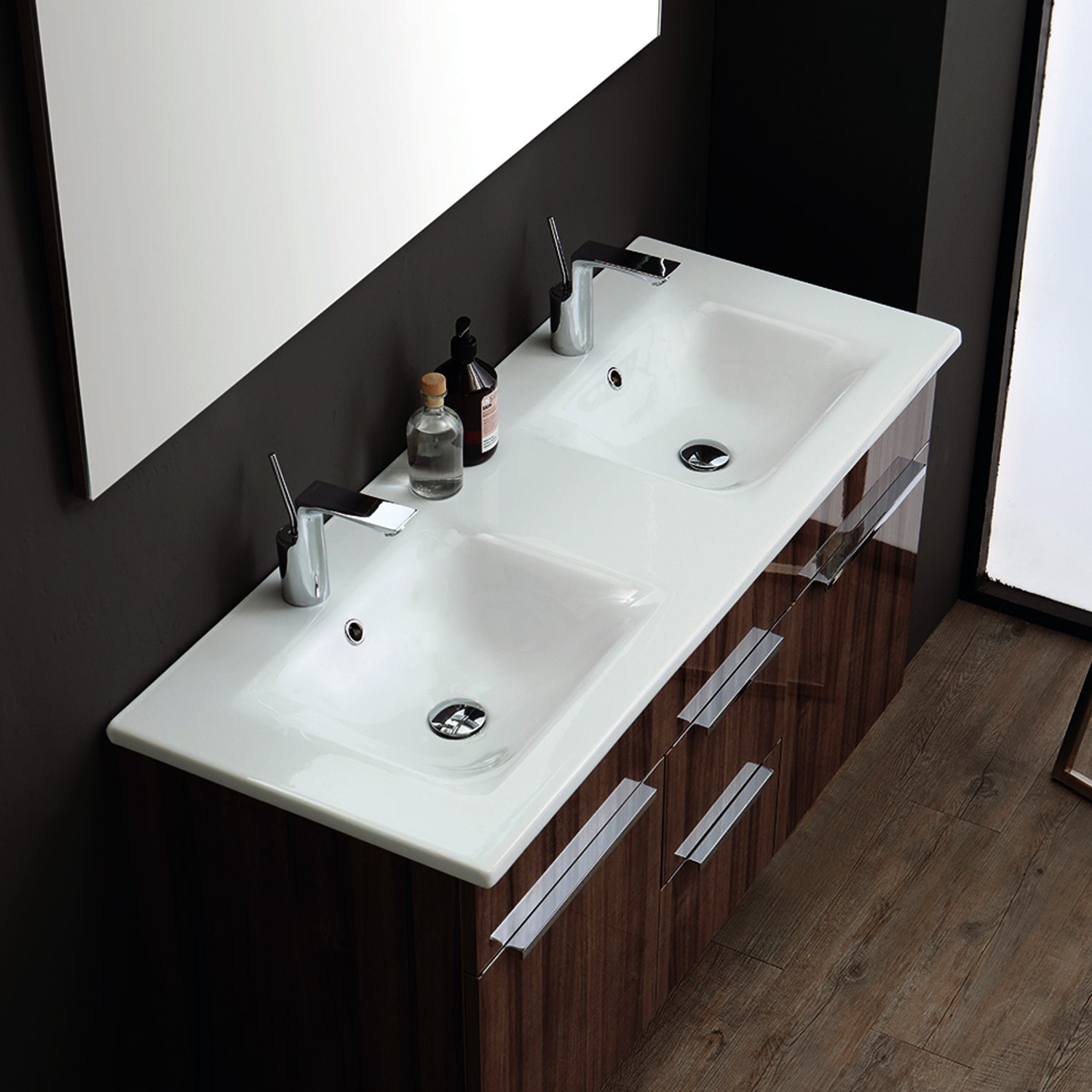 Consolle doppio lavabo semincasso con troppo pieno e fori rubinetti cm 120x48