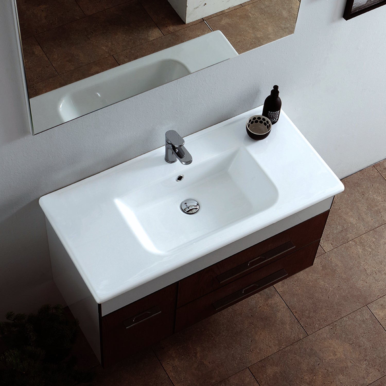 Lavabo consolle semincasso con troppo pieno e foro rubinetto cm 100x46