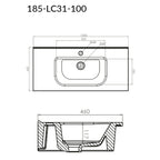 Lavabo consolle semincasso con troppo pieno e foro rubinetto cm 100x46