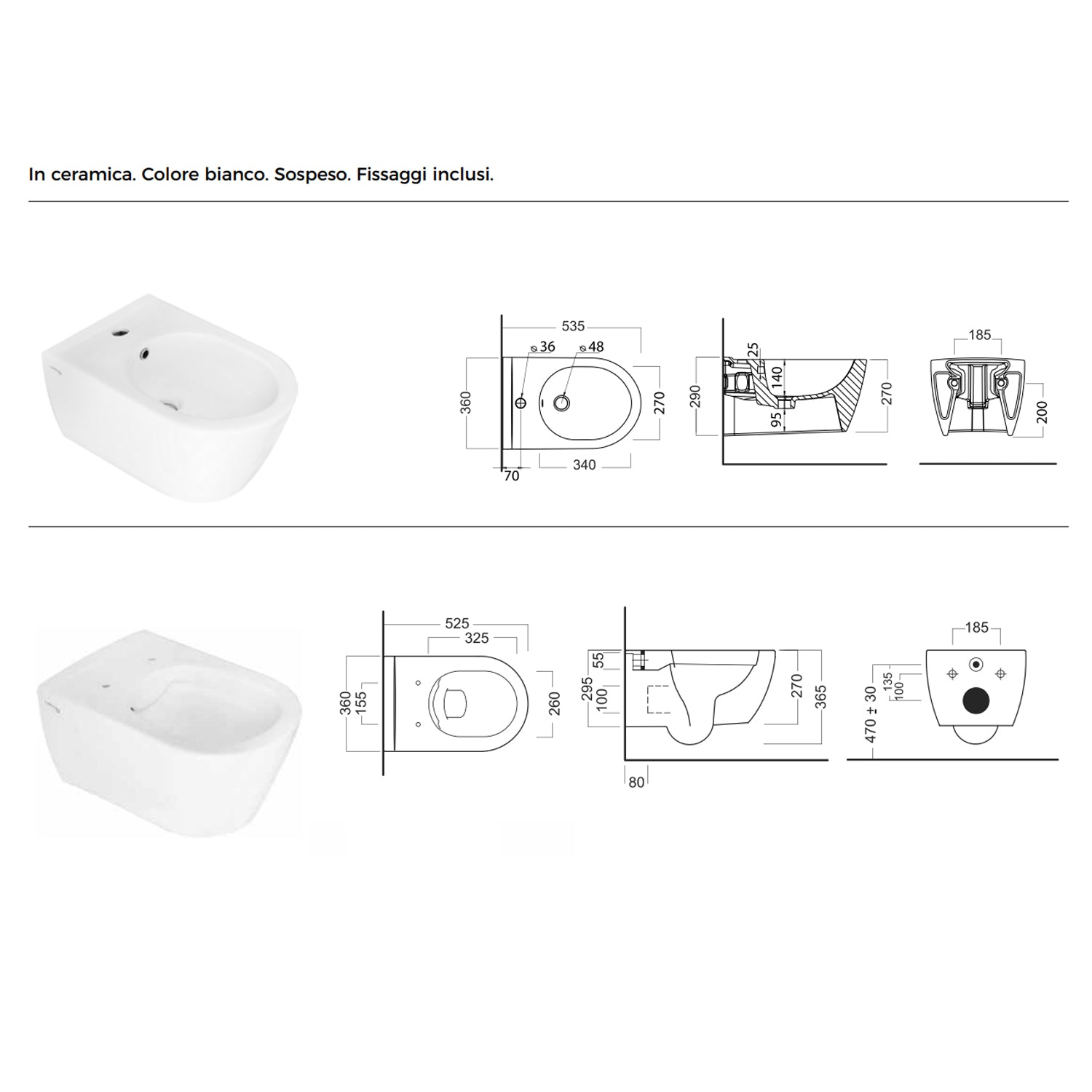 Sanitari sospesi collezione Tiara cm 36x53