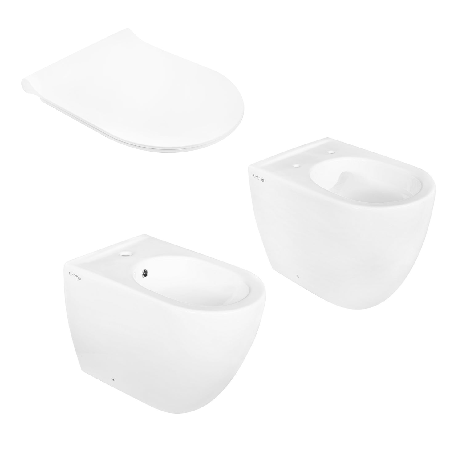 Sanitari filomuro collezione Tiara di Linpha Sanitary cm 36x53 senza brida con copriwater soft close -Bianco Opaco