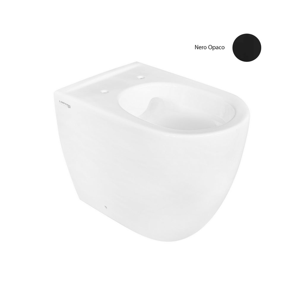 Sanitari filomuro collezione Tiara di Linpha Sanitary cm 36x53 senza brida con copriwater soft close -Nero Opaco