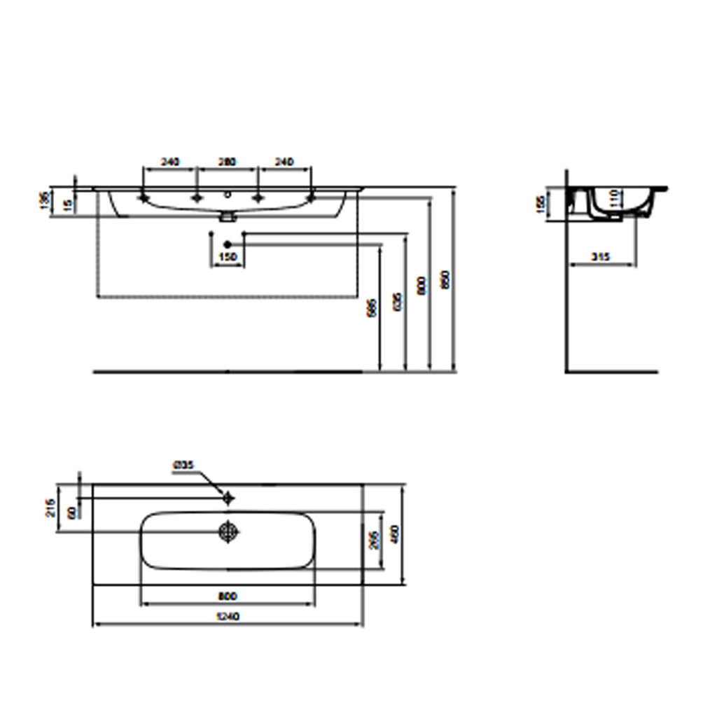 Lavabo top da 124 cm Ideal Standard i.life A