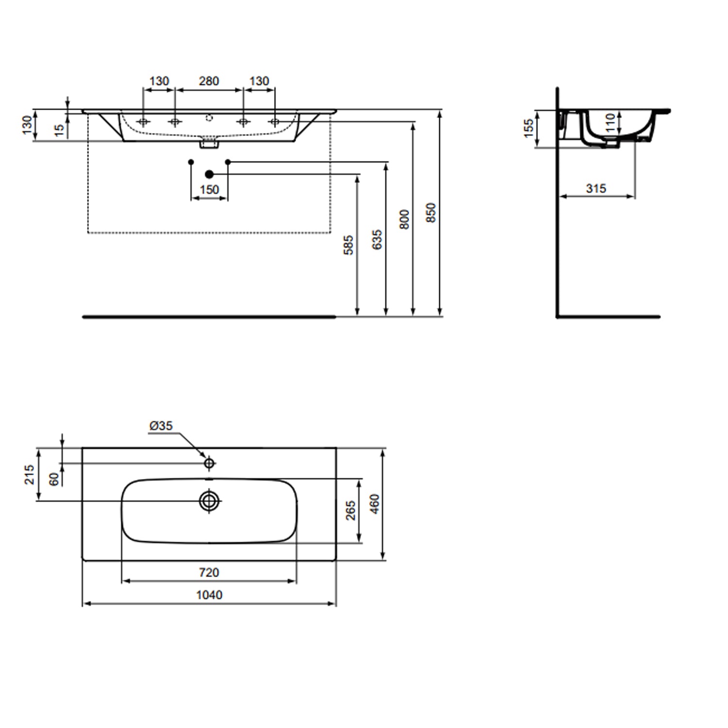 Lavabo top da 104 cm Ideal Standard i.life A