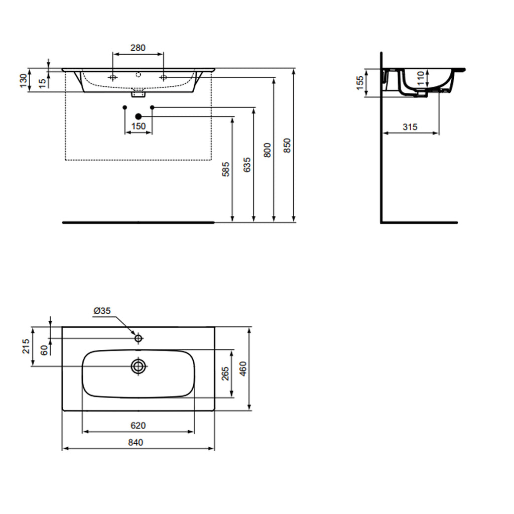 Lavabo top da 84 cm Ideal Standard i.life A