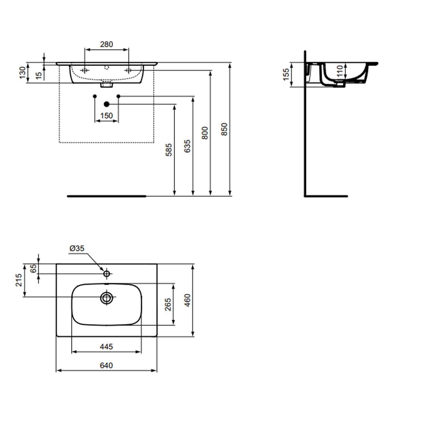 Lavabo top da 64 cm Ideal Standard i.life A