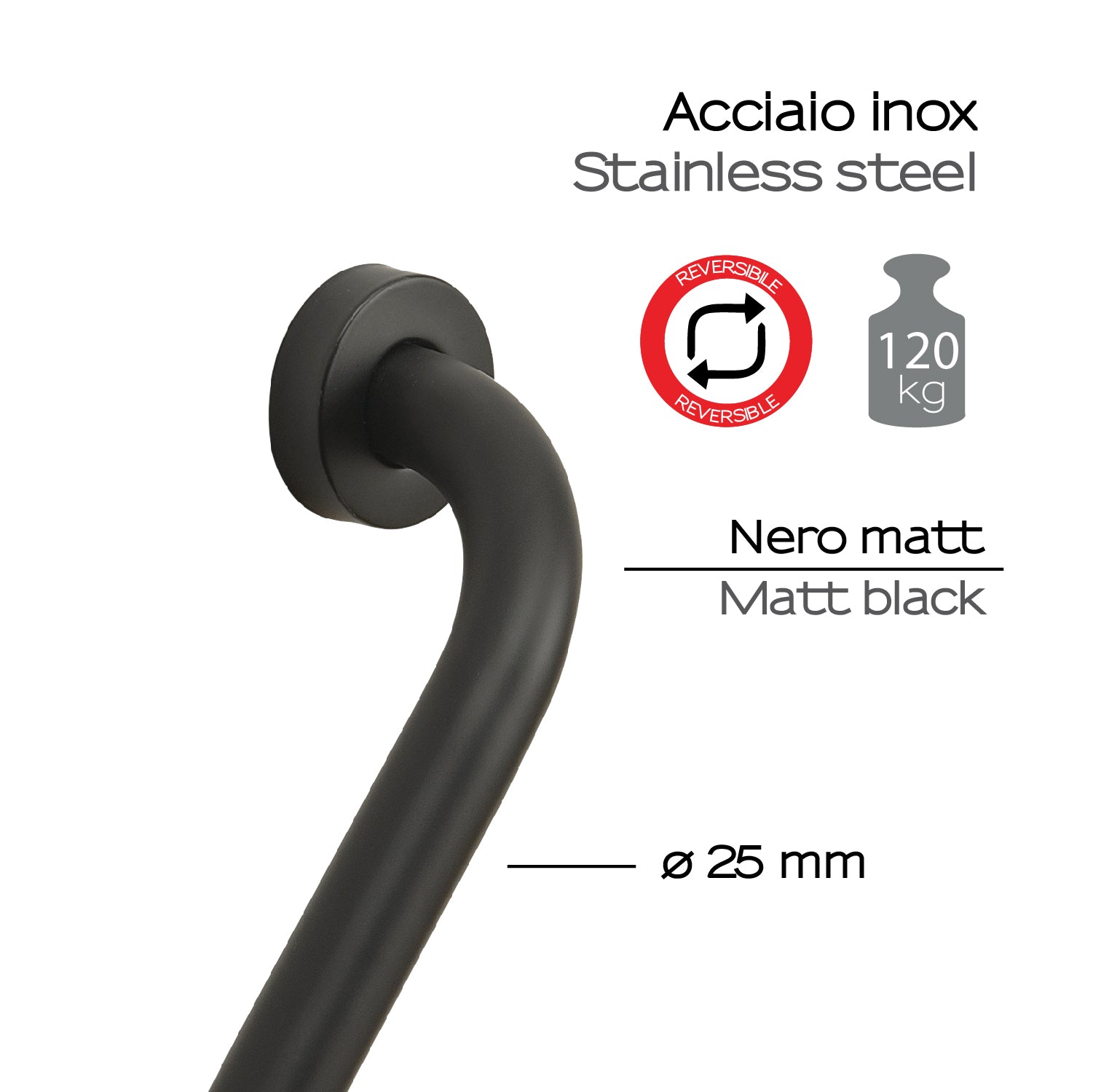 Maniglione reversibile 135Â° Up di Gedy - Nero Matt