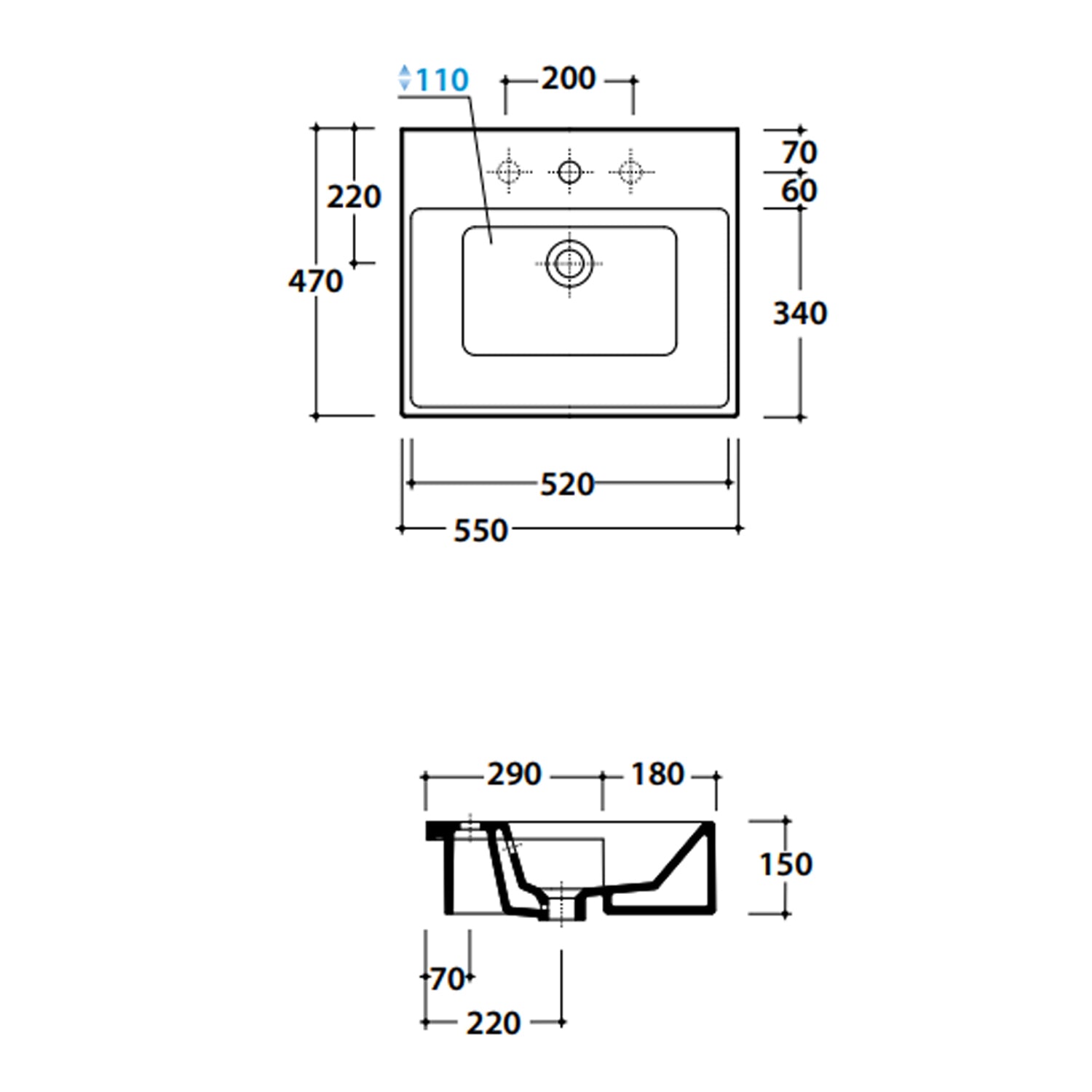 Lavabo semincasso Globo Forty3 55x47 cm senza foro troppopieno - Bianco