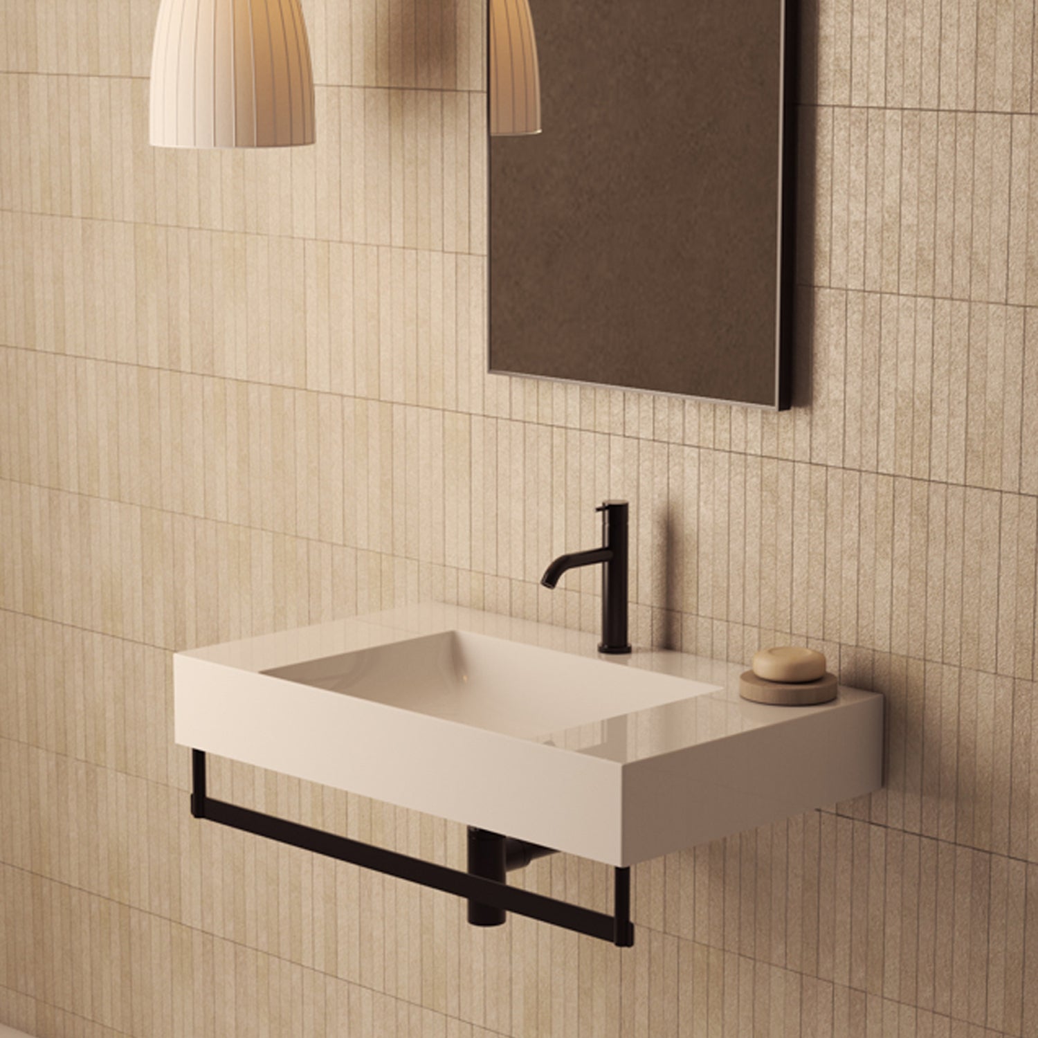 Lavabo rettangolare con piani laterali T-Edge 80x47x12 cm Ceramica Globo â€“ Bianco lucido