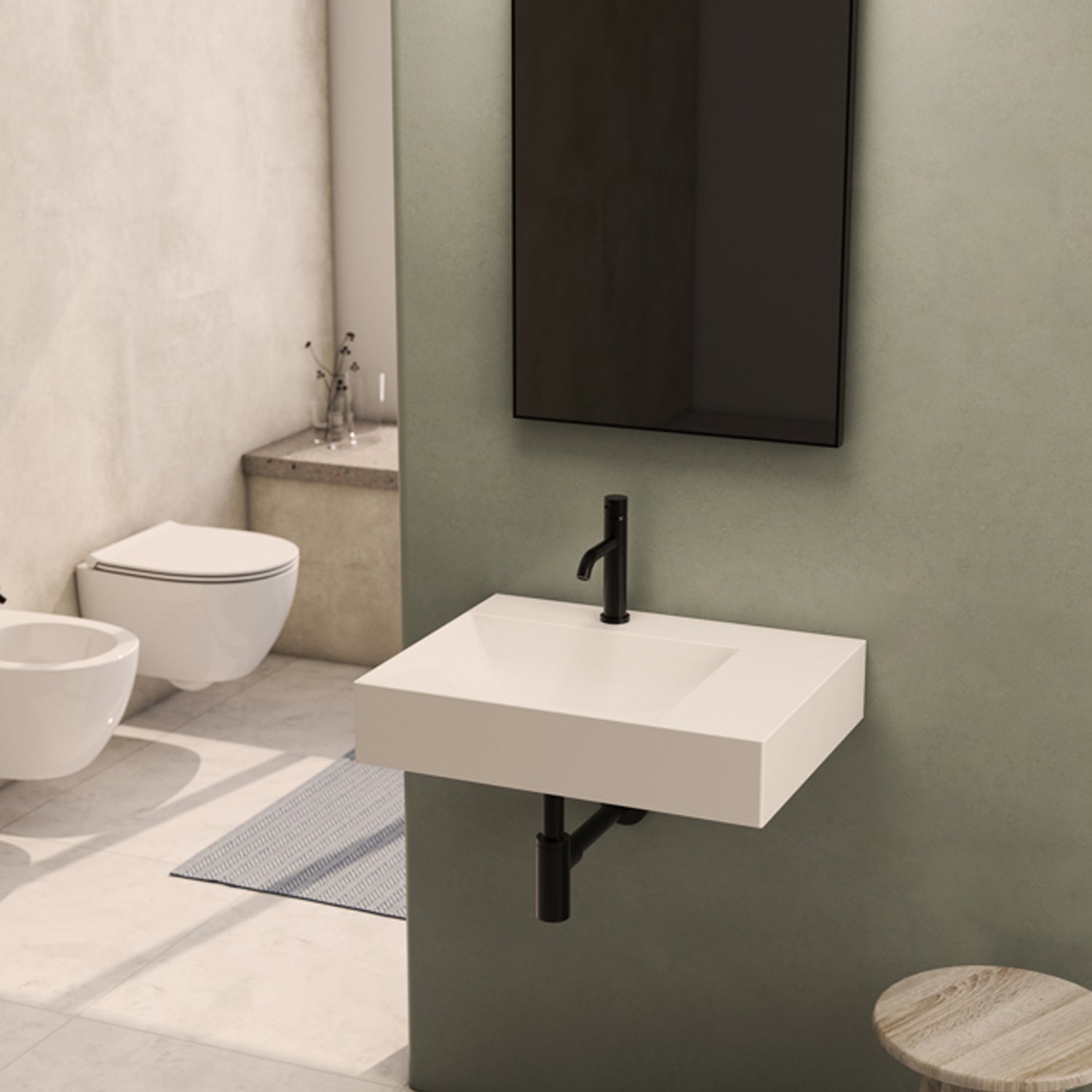 Lavabo rettangolare con piano a destra T-Edge 60x47x12 cm Ceramica Globo â€“ Bianco lucido