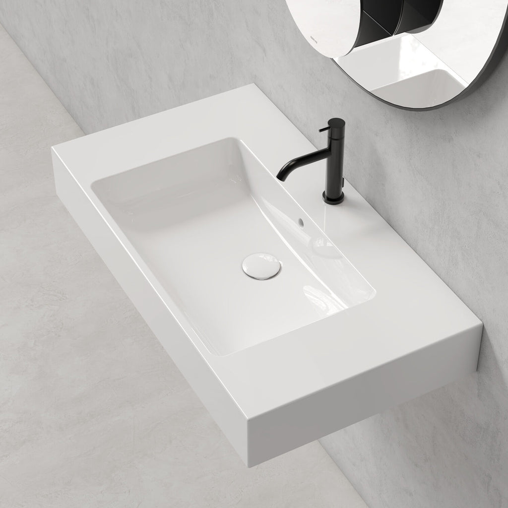 Lavabo rettangolare con piani laterali Stone 90x50x13 cm Ceramica Globo â€“ Bianco lucido