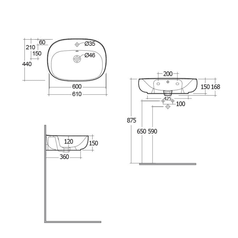 Lavabo sospeso ovale modello Illusion Rak Ceramics cm 60x44