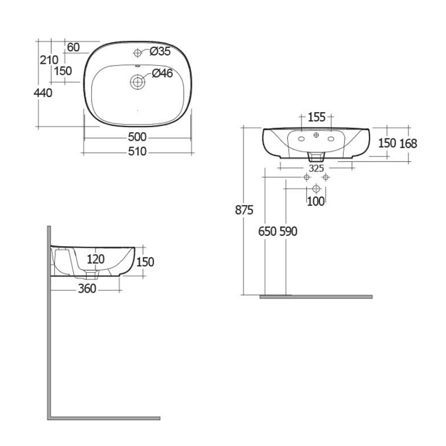 Lavabo sospeso ovale modello Illusion Rak Ceramics cm 50x44